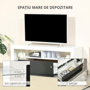 Suport tv cu lumini led multicolore și telecomandă pentru televizoare până la 55", Alb - Img 7