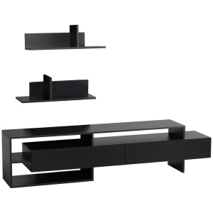 Suport TV Modern 130 cm cu Dulapuri si Rafturi – Negru - Img 1