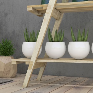 Suport Vertical pentru Plante cu 3 Nivele din Lemn de Brad, 100x36x112 cm, Culoare Lemn Natural - Img 8
