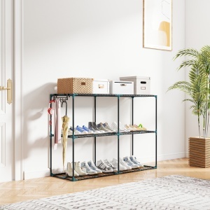 Suport Vertical pentru Plante cu 3 Niveluri din Oțel și Plastic, Suport Ghivece pentru Interior și Exterior, Grădină, Balcon, 143x48x100 cm, Verde Închis - Img 7