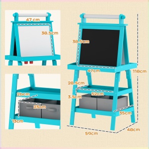 Tablă de Desen Dublă cu Magnet, Sul de Hârtie și Depozitare, Pentru Copii 3-6 Ani, 59x48x118 cm, Albastru - Img 3