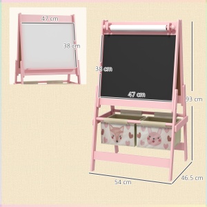 Tablă de Scris 3 În-1 pentru Copii 3-8 Ani din Lemn, 54x46,5x93 cm, Roz - Img 3