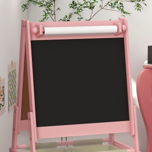 Tablă de Scris 3 În-1 pentru Copii 3-8 Ani din Lemn, 54x46,5x93 cm, Roz - Img 9