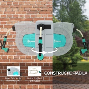 Tabur pentru Furtun Retractabil cu Furtun de Apă 30+2 m, Rotativ la 180°, 50x23x45 cm, Verde - Img 5