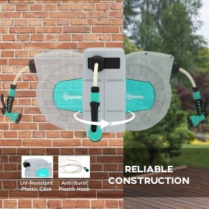 Tambur Furtun de Grădină Retractabil, Rotativ la 180° și Sistem de Blocare, 55x20x42 cm, Gri - Img 5