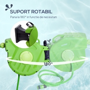 Tambur Portabil pentru Furtun Montat pe Perete cu Derulare Automata, 47,5x15,5x35,5 cm, Verde - Img 4