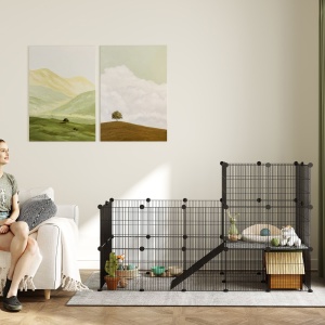 Țarc Modular pentru Animale de Companie de Talie Mică, cu 39 de Panouri și Accesorii, 140x70x105 cm, Negru - Img 8