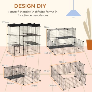Țarc Modular pentru Animale de Talie Mică, cu Panouri și Accesorii, 105x70x116 cm, Negru - Img 4