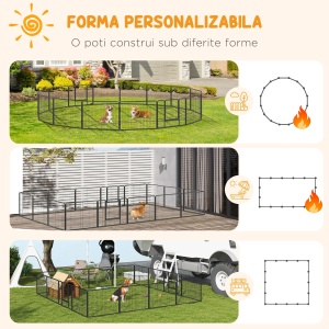 Tarc pentru Animale Domestice cu 16 Panouri Modulare din Otel, 80x60x1.5cm, Negru - Img 4