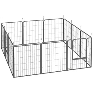 Țarc pentru Câini din Oțel Rezistent, 12 Panouri, cu Uși, pentru Câini de Talie Medie, 80 cm Înălțime, Negru