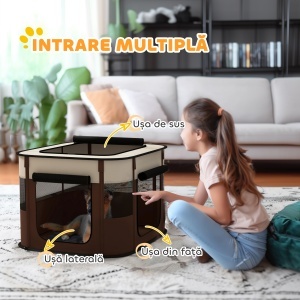 Țarc pliabil pentru câini cu geantă de transport pentru interior/exterior, Gri - Img 5