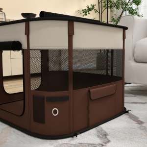 Țarc pliabil pentru câini cu geantă de transport pentru interior/exterior, Gri - Img 9