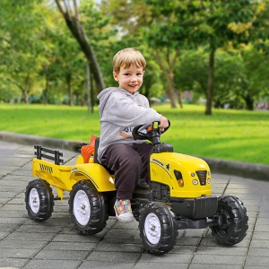 Tractor de Pedalat pentru Copii de 3+ Ani cu Remorcă, Greblă, Lopată și Claxon, 133x42x51 cm, Galben - Img 2