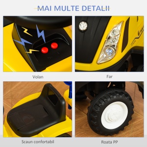 Tractor pentru Copii Prevazut cu Loc cu Remorca Varsta 12-36 Luni Galben - Img 7