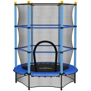Trambolină Elastică pentru Copii cu Plasă de Siguranță și Țevi Căptușite, Vârstă 3-10 Ani, Ø140x190 cm, Albastru