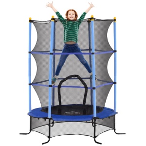 Trambulină Elastică pentru Copii cu Plasă de Siguranță, Suprafață Elastică și Țevi Capitonate, Ø163x190 cm, Albastru