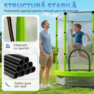Trambulină pentru Copii 3-6 Ani cu Plasă de Siguranță, Փ140x190 cm, Verde - Img 4