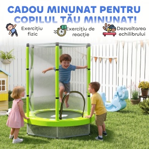 Trambulină pentru Copii 3-6 Ani cu Plasă de Siguranță, Փ140x190 cm, Verde - Img 9