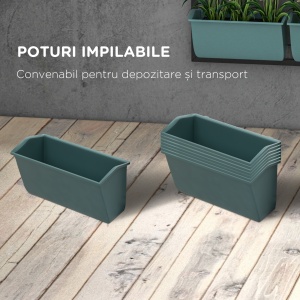 Trepte pentru Plante, 8 Ghivece Stivuibile, Rezistente la Intemperii, 52,5 x 14 x 90 cm, Gri + Negru - Img 7
