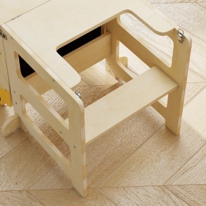 Turn Montessori pentru Copii 2-5 Ani cu Tablă și Măsuță, Scăunel pentru Copii din Placaj, 57x39x93 cm, Culoare Lemn - Img 9