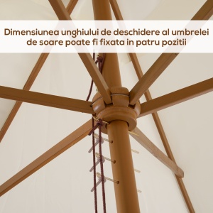 Umbrela de Gradina 2x3 m, Umbrela Parasolar Impermeabila din Lemn Lacuit cu Copertina Detasabila, Alb - Img 6