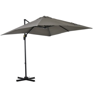 Umbrelă de Grădină cu Manivelă, Rotire la 360° și Copertină Reglabilă pe 5 Niveluri, 2.5x2.5 m, Gri Deschis - Img 1
