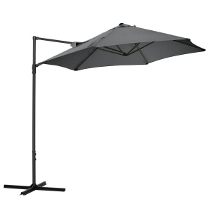 Umbrelă de Grădină cu Rotație la 360°, Braț, Bază în Cruce și Orificiu de Ventilație, Ø256x245 cm, Gri Închis - Img 1