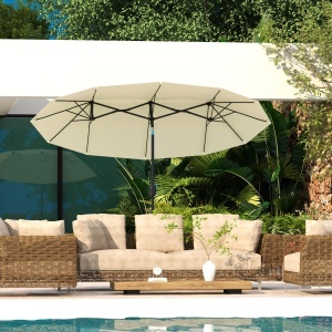 Umbrelă de Grădină Dublă Înclinabilă la 45° cu Manivelă si 3 Orificii de Ventilație, 295x152x222 cm, Bej - Img 2