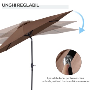 Umbrela de Gradina Inclinabila 3x2.45m in Poliester Impermeabil, Cafea - Img 4