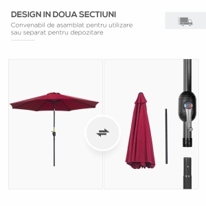 Umbrela de Gradina Inclinabila 3x2.45m in Poliester Impermeabil, Rosu Bordeaux - Img 6