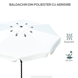 Umbrelă de Grădină Înclinabilă cu Deschidere cu Manivelă și Orificiu de Aerisire, Ø266x248.5 cm, Crem - Img 6
