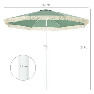 Umbrelă de Grădină Înclinabilă cu Franjuri, Manivelă şi Tijă în 2 Secţiuni, Ø2.65x2.45 m, Verde - Img 3