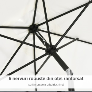Umbrelă de Grădină Înclinabilă cu Manivelă și 6 Spiţe, 2x3 m, Alb Crem - Img 7