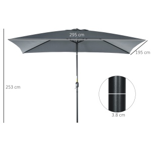 Umbrelă de Grădină Înclinabilă cu Manivelă și 6 Spiţe, 2x3 m, Gri Închis - Img 3
