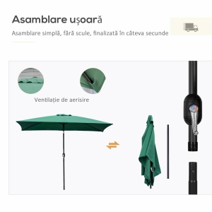 Umbrelă de Grădină Înclinabilă cu Manivelă și 6 Spiţe, 2x3 m, Verde - Img 6