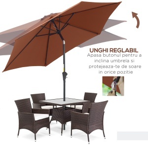 Umbrelă de Grădină Înclinabilă cu Manivelă și 6 Spițe din Aluminiu, 2.6x2.35 m, Cafeniu - Img 5