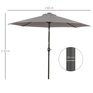 Umbrelă de Grădină Inclinabilă Ø265 cm cu 32 Lumini LED Solare și Manivelă, Umbrelă de Exterior cu 8 Spițe, din Oțel și Poliester, pentru Patio, Curte, Balcon, Terasă, Gri - Img 3