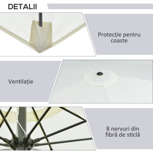 Umbrela de Gradina inclinabila pe 3 Unghiuri, cu Manivela, Ø265x240 cm, Alb Crem - Img 6