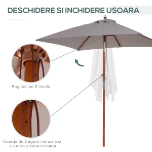 Umbrela de Gradina Reglabila Design Modern di Lemn 2x1.5m, Gri - Img 6