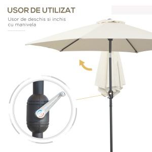Umbrela de Gradina si Plaja Inclinabila Aluminiu si Poliester Alb Φ2.6×2.35m - Img 4