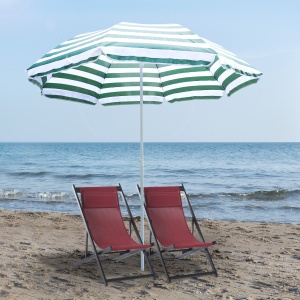 Umbrelă de Plajă cu Acoperiș Înclinabil la 45°, Ø1.8x2 m, Verde și Alb - Img 2