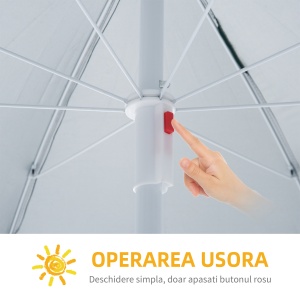 Umbrelă de Plajă cu Perdea Laterală, Săculeți pentru Nisip și Țăruși, Ø220x220 cm, Albastru - Img 5