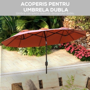 Umbrela de soare de gradina basculabila dubla cu deschidere cu manivela, copertina cu orificii de ventilatie si 12 nervuri, 295x152x222cm, rosu - Img 5