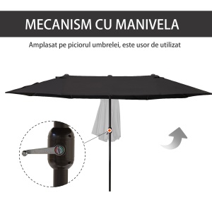 Umbrela de Soare Dubla de Gradina cu Deschidere prevazuta cu Manivela, Otel si Poliester, 460x270x240cm, Negru - Img 5