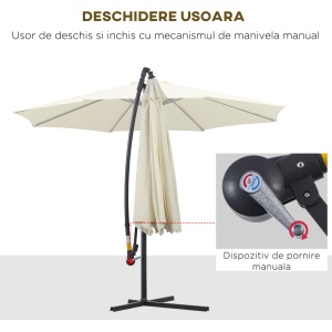Umbrelă de Soare Excentrică cu Bază în Cruce Inclusă, din Metal și Poliester, 3x2,5 m, Bej - Img 4
