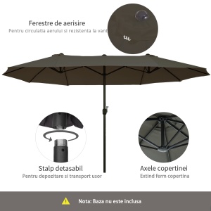 Umbrela Dubla Acoperis de Soare pentru Gradina Extern Tesatura Poliester Gri 2.7*4.6*2.4 - Img 6
