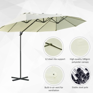 Umbrela dubla din poliester Anti-UV impermeabil bej 440x270x250cm - Img 6