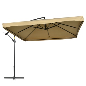 Umbrelă Excentrică cu Plasă Anti-Țânțari, Acoperiș Reglabil, Bază și Orificii de Ventilație, 295x295x260 cm, Bej - Img 7
