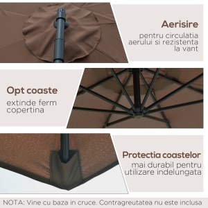 Umbrelă Exterioară cu Manivelă, din Oțel și Poliester Rezistent la UV, Ø295x245 cm, Cafea - Img 5