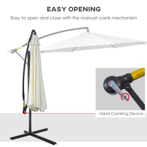 Umbrela pentru Gradina Brat cu Manivela, Φ3x2.5m, Alba - Img 4